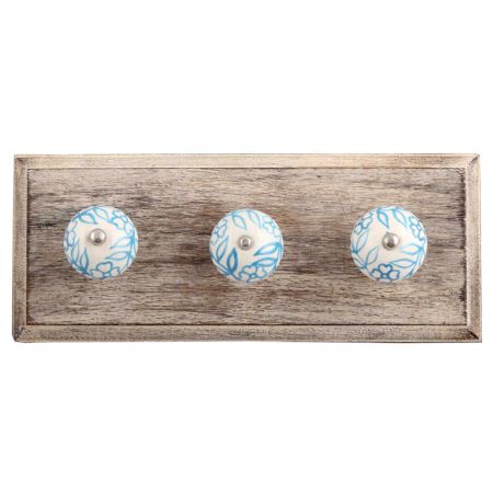 Turquoise Leaf Floral Ceramic Wooden Hooks